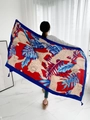 Ethnic summer sun protection beach shawl in red with leopard print and blue leaf patterns - Dark Purple-Red Blue Border Leopard Plant Tassel / 180cm / Deep purple