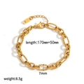 Golden 304 stainless steel chain bracelet with textured oval links and lobster clasp - Gold Oval Rhombic Texture Cuban Style (TB5143)