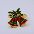 Rond de serviette cloche de Noël dorée avec détails festifs en émail rouge et vert - Cloche de Noël - Or