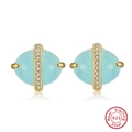 Elegant s925 sterling silver stud earrings featuring turquoise stones and gold plating - Light Blue Oval Stud - Gold
