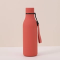 Coral red vacuum insulated cola bottle with matte rubber finish and carrying strap - Rubber Paint Rouge Pink with Strap