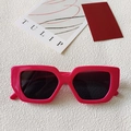 Fashionable hot pink rectangular thick frame sunglasses with dark lenses for women - Thick Rectangular Frame / Rose Red