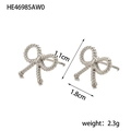 Silver bow stud earrings in stainless steel with 1.1cm x 1.8cm size and textured finish - HE46985AW0 Silver Rope Twist Bow