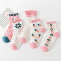 Five pack of breathable mesh baby socks with cute floral and rabbit jacquard patterns - XS (8 Months-2 Years) / Mesh Pink B