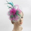 Bibelot fuchsia avec plumes sarcelle et voile à pois pour les fêtes élégantes - Rose, Bleu Ciel & Vert