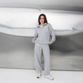 Completo sportivo grigio con felpa a mezza zip e pantaloni a gamba larga a vita alta - S / Grigio