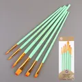 Set of 6 mint green professional art brushes with flat and round tips in card packaging - Green Plastic Handle HB6178QLV / Mint Green
