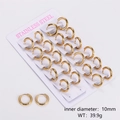 Wholesale 12-pair set of 10mm golden stainless steel round hoop earrings on display card - 2.5mm Wire 10mm Inner Diameter / Gold
