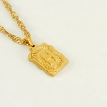 Gold stainless steel square pendant necklace featuring letter H and sunray texture - Letter H