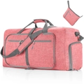 Pink large foldable travel bag with gray straps and matching mini storage pouch - 65L / Ant Pink