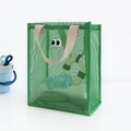 Groene mesh strandtas met grote ogen en beige handvatten voor reizen en zwemmen - Groen