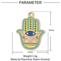 Detailed dimensions of Hamsa hand pendant in colorful enamel and stainless steel - Multicolor Hamsa Hand