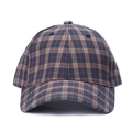 British style cotton baseball cap featuring a classic blue and orange plaid tartan pattern - Adjustable / Khaki