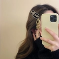 Ethnic velvet hair clip with sparkling rhinestones and golden fringe tassels for women - 27# Black Velvet Gold Oval Bell Hair Clip
