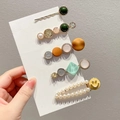 Five-piece mixed hair clip set with green beads, orange stones and pearl smile pattern - Lausanne 5-Piece Set