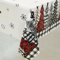Christmas tablecloth with red and black plaid tree patterns on white fabric background - 25 / 152cm*220cm