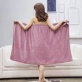 Coral fleece wearable bath towel for women, soft absorbent spa bath skirt and cozy bathrobe. - One Size / Tube Top Bath Dress / 350g/sqm / Bean Paste Purple