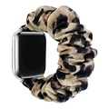 Brown leopard print scrunchie fabric watch strap for Apple Watch with silver connectors - Light Leopard