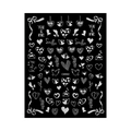 Valentine nail art stickers with white heart and bow motifs on a black background - C6502 / White