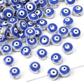 Flat round blue resin Evil Eye beads with silver metal frame for DIY jewelry making - 10 Pieces Pack / Silver Edge - Blue