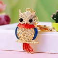 Golden owl keychain with colorful enamel and sparkling rhinestones for car keys - A430 Owl L Blue