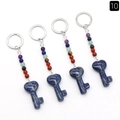 Deep blue heart-shaped key pendant keychain with seven chakra colorful beads - Blue Sodalite