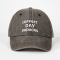 Vintage dunkelgraue gewaschene Baumwoll-Baseballkappe mit weißem Support Day Stick - Einheitsgröße / Kaffeebraun