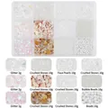 12-grid DIY nail art set with sequins, crushed stones and faux pearls in storage box - White