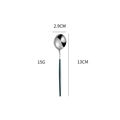 Stainless steel tea spoon with dark teal handle measuring 13cm long and 2.9cm wide - Black Silver Tea Spoon
