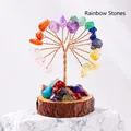 Handmade multi-color chakra crystal tree with copper wire on a natural wood base - Multicolor Mixed Stones (Wooden Stump Base)