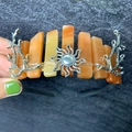 Handmade crown headband with orange natural crystals and silver sun branch accents - Red Aventurine + Sun + Branch