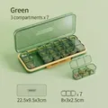 Green 7-day pill organizer with 21 compartments and AM PM icons for weekly medicine storage - U399 Green 21-Grid