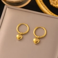 Polished 18K gold plated heart drop earrings on a premium jewelry display box - Minimalist Heart Earrings(AG292) / Gold