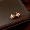 Macro shot of pink pearl cluster earrings with crystals and gold needle on leather base - Gold Champagne Pearl Cluster (S925 Silver Pin)