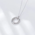 Elegant S925 sterling silver necklace featuring interlocking double ring pendant with diamonds - 925 Silver / Silver