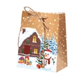 Detail der Lebkuchenhaus-Geschenktüte mit Schneemann-Illustration und Jutegriff - Schneemann-Stil