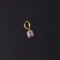 Gold earrings with purple enamel rectangle charm and sparkling cubic zirconia stones - Purple (377-8#)