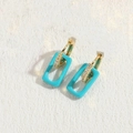 French vintage style gold hoop earrings with turquoise rectangular gemstone drops - Blue
