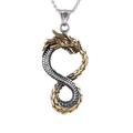 Collana con ciondolo a drago vichingo bicolore oro e argento in acciaio inossidabile - Oro Bicolore (Con Catena) (A0518)