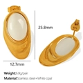 18K gold plated stainless steel curved shell earrings with white opal stones - Gold