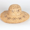 Handmade hollow straw hat with wide brim and fringe edge for bohemian summer beach vacations - Adjustable (56-58cm) / Natural Wood Color