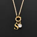 Exquisite 14K gold plated stainless steel initial S necklace with sparkling CZ charms - Letter S (XNL0103)