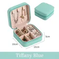Tiffany blue portable velvet jewelry box 10x10x5cm with zipper closure - Cross-grain PU-Tiffany Blue / 10*10*5cm