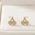 Pendientes de cereza dorados con cristales brillantes y aguja de plata 925 para mujer - Un Par / Dorado