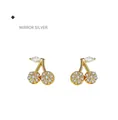 Sparkling gold cherry stud earrings with inlaid crystals in a 925 silver needle setting - One Pair / Gold
