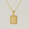 Gold stainless steel square pendant necklace featuring a sandblasted letter S - Letter S