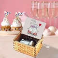 Hand-cranked wooden music box with a vintage VW van birthday card and festive decor - Happy Birthday 6
