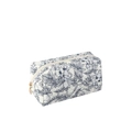 Quilted floral makeup bag in navy and cream white cotton fabric with gold zipper - Deep Blue Flower