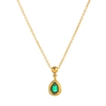 Collier en acier inoxydable plaqué or 18K avec pendentif pierre verte en poire - Pendentif séparé de Mai