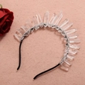 Handmade crown headband featuring clear natural crystals on a black metal base - Polished White + Silver Wire Black Headband